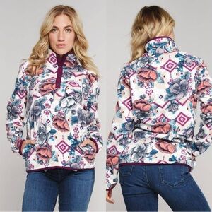 Obermayer Women’s Boulder Fleece Pullover Jacket Mock Neck Multicolor Floral XL